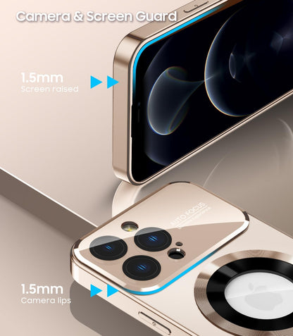 Magnetic for iPhone 12 Pro Max Case, Compatible with MagSafe, Built-in Camera Lens Protector, Logo View, Military Grade Drop Proof Phone Case Cover, Desert Titanium