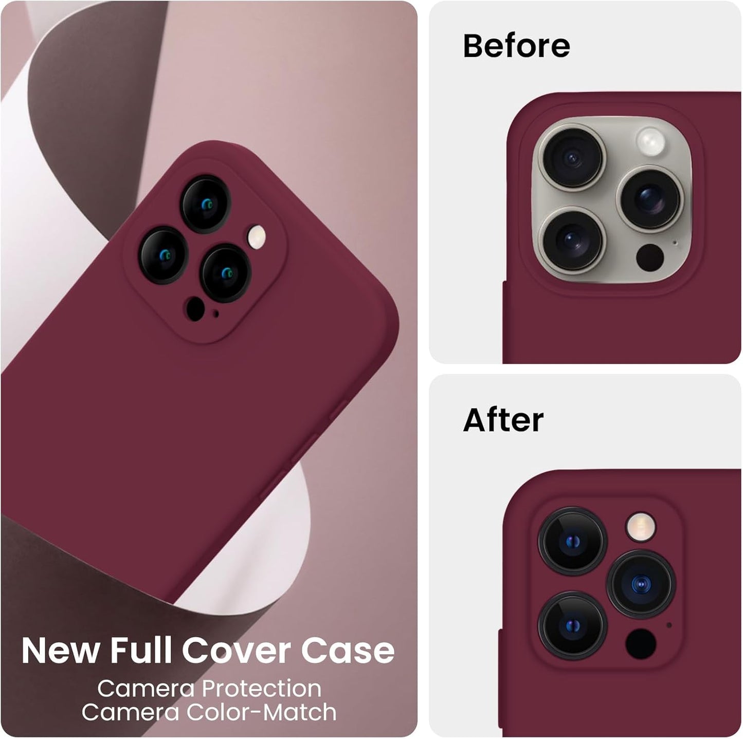 FireNova Designed for iPhone 15 Pro Max Case, Silicone Upgraded [Camera Protection] Phone Case with [2 Screen Protectors], Soft Anti-Scratch Microfiber Lining Inside, 6.7 inch, Plum