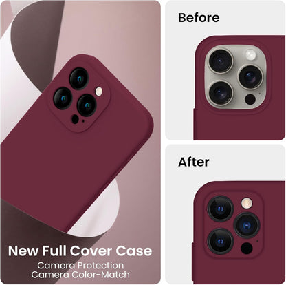 FireNova Designed for iPhone 15 Pro Case, Silicone Upgraded [Camera Protection] Phone Case with [2 Screen Protectors], Soft Anti-Scratch Microfiber Lining Inside, 6.1 inch, Plum