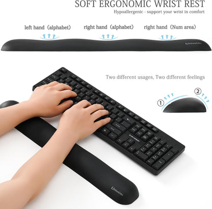 UnivoColors Design-Wave Set of Wrist Rest,Artificial Sheepskin+Memory Foam+Ergonomic+Anti-Slip Gel, Resilience Support During Work and Gaming,Keyboard Accessory,Black