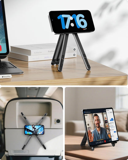 Viozon Magnetic Phone Holder Tripod, Portable Laptop Stand for Desk, Compatible with 10–16" Laptops and 4–13" Phones/Tablets, Compact Foldable Aluminum Alloy,Travel Essentials
