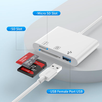 USB C SD Card Reader,3 in 1 USB C Memory Card Reader with Dual Slots and USB Port for iPhone 16 15 Pro Max 15 Plus/Mac/iPad Pro/MacBook Pro/Air/Mini Android Laptop More USBC Typec Devices-Plug & Play