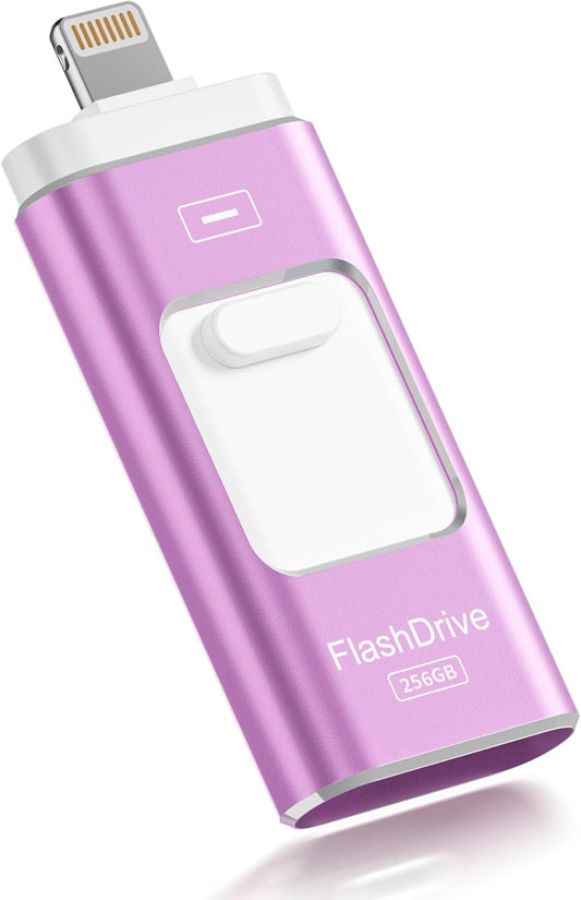 Apple MFi Certified 256GB Flash Drive for iPhone Thumb Drive Photo Stick, USB Memory Stick iPhone Flash Drive for Photos Videos, High Speed Jump Drive Compatible for iPhone/iPad/Android/PC (Purple)