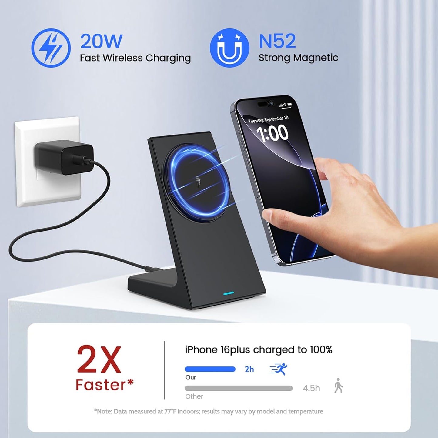 PUY for MagSafe Charger Stand,20W Fast Magnetic Wireless Charging Station with 25W PD Adapter，Stickable Desk Wireless Charger for iPhone 16/15/14/13/12 Pro/Pro Max Series