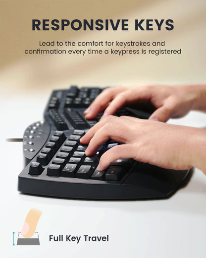 Perixx PERIBOARD-512B Wired Ergonomic Keyboard - Split Keyboard, Wrist Rest, Natural Typing - Wired USB Connectivity - US English - Black