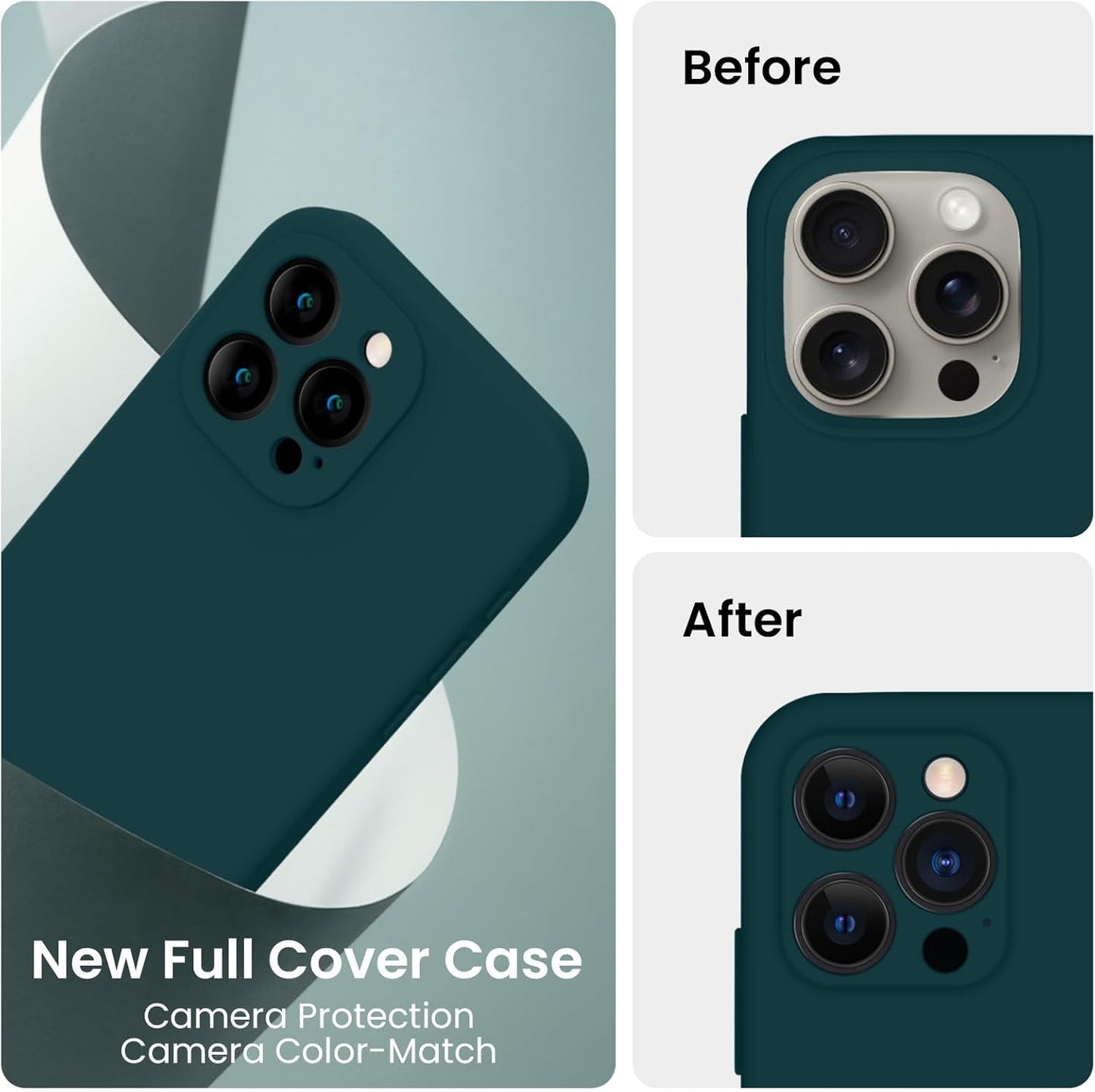 FireNova Designed for iPhone 15 Pro Case, Silicone Upgraded [Camera Protection] Phone Case with [2 Screen Protectors], Soft Anti-Scratch Microfiber Lining Inside, 6.1 inch, Teal