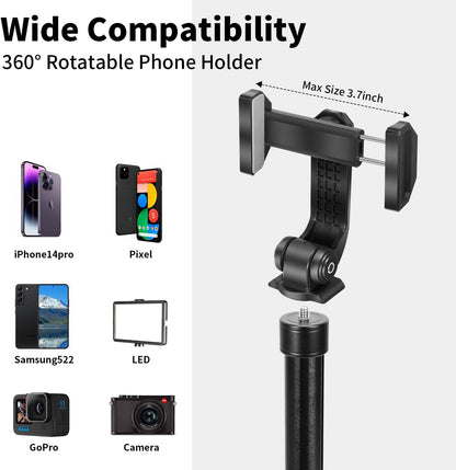64" Phone Selfie Stick Tripod - Extendable 3 in 1 Aluminum Cell Phone Tripod Stand with Wireless Remote, Lightweight Phone Holder, Portable Travel Tripod for Phone Camera