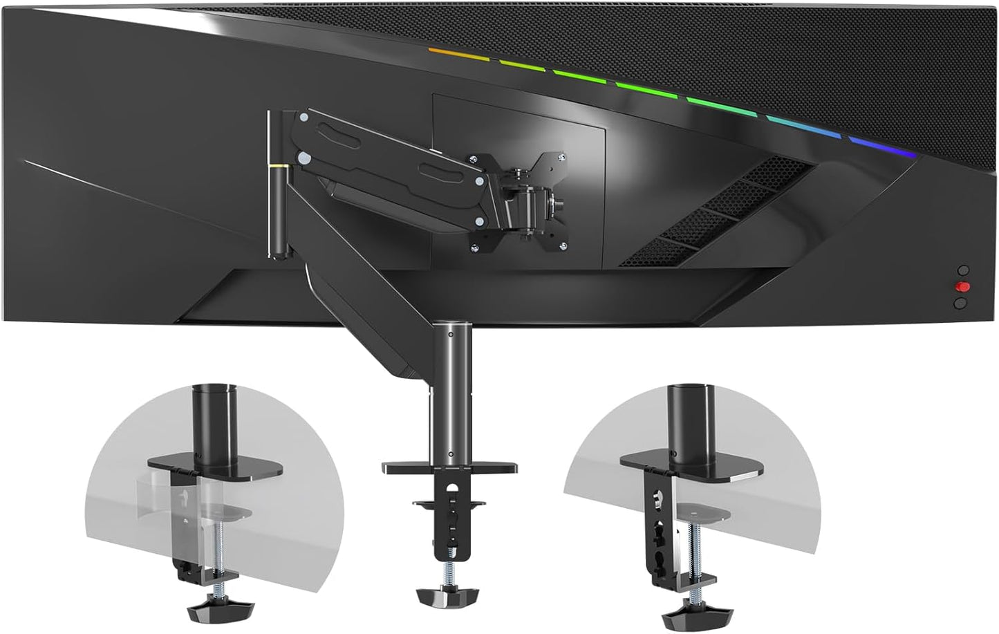 Pholiten Premium Aluminum Heavy Duty Monitor Arm，Ultrawide Monitor Arm,Full Motion Single Computer Mount for Computer Screens up to 49 inchs and 46.2lbs,Adjustable Clamp and Grommet Vesa Mount.