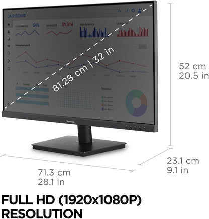 ViewSonic VA3209M 32 Inch IPS Full HD 1080p Monitor with Thin Bezels, 75Hz, Eye Care, HDMI, VGA Inputs for Home and Office