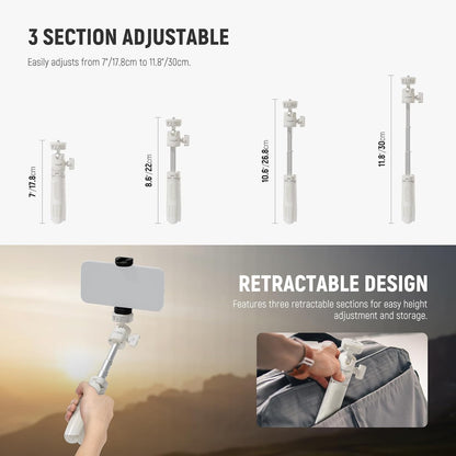 NEEWER Basics Mini Desk Selfie Stick Tripod Compatible with iPhone GoPro Insta360 DJI, Portable Small Camera Webcam Android Cell Phone Holder Ball Head Elevated Axis Video Recording Stand, TP43 White