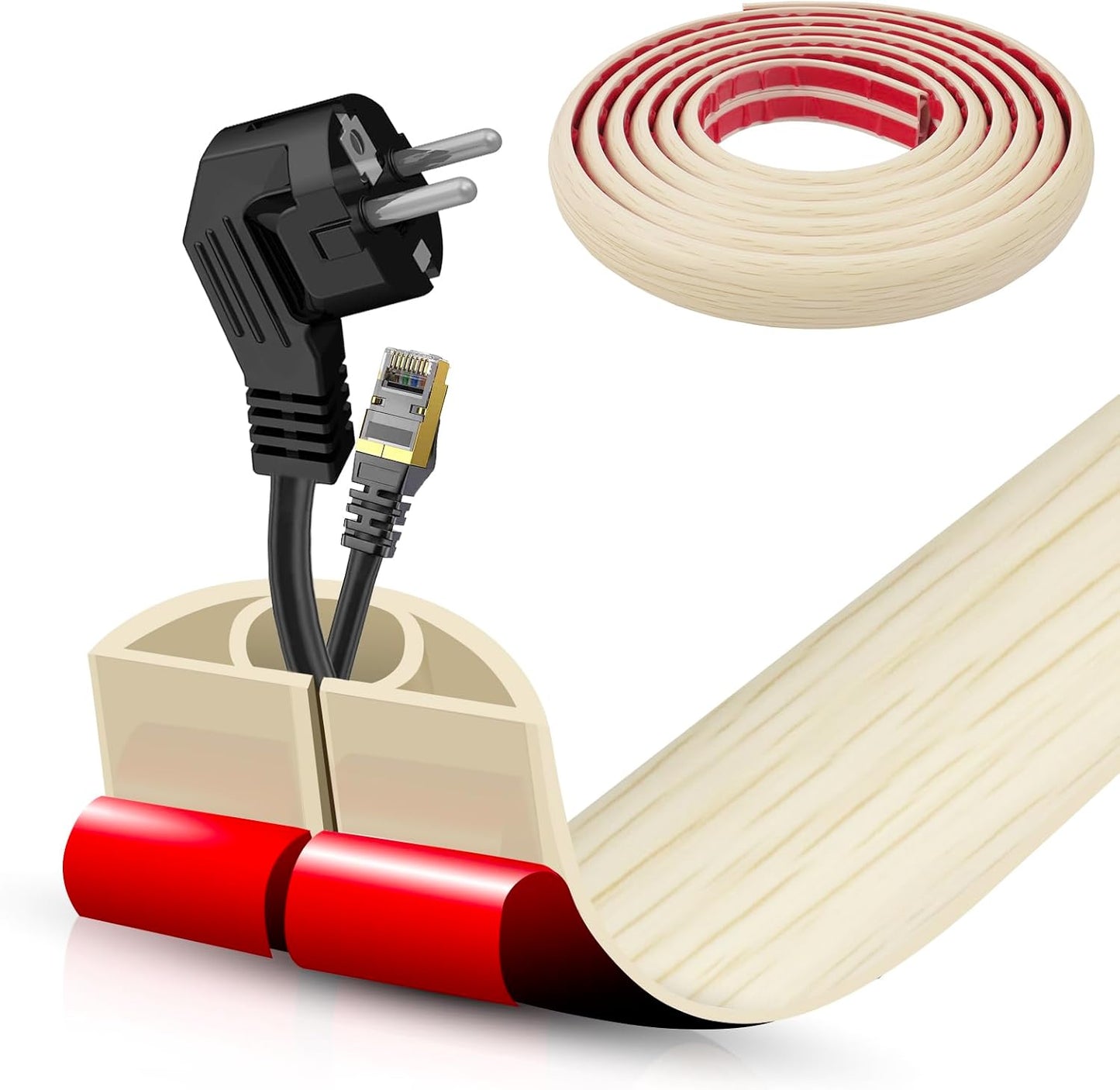 Floor Cord Cover Self Adhesive Cord Hider,10FT Cable Management, Extension Strip Protector for Wires, Prevent Cable Trips for Offices, Gyms, Exhibitions Cavity:0.51"(W) x 0.3"(H) Yellow Wood