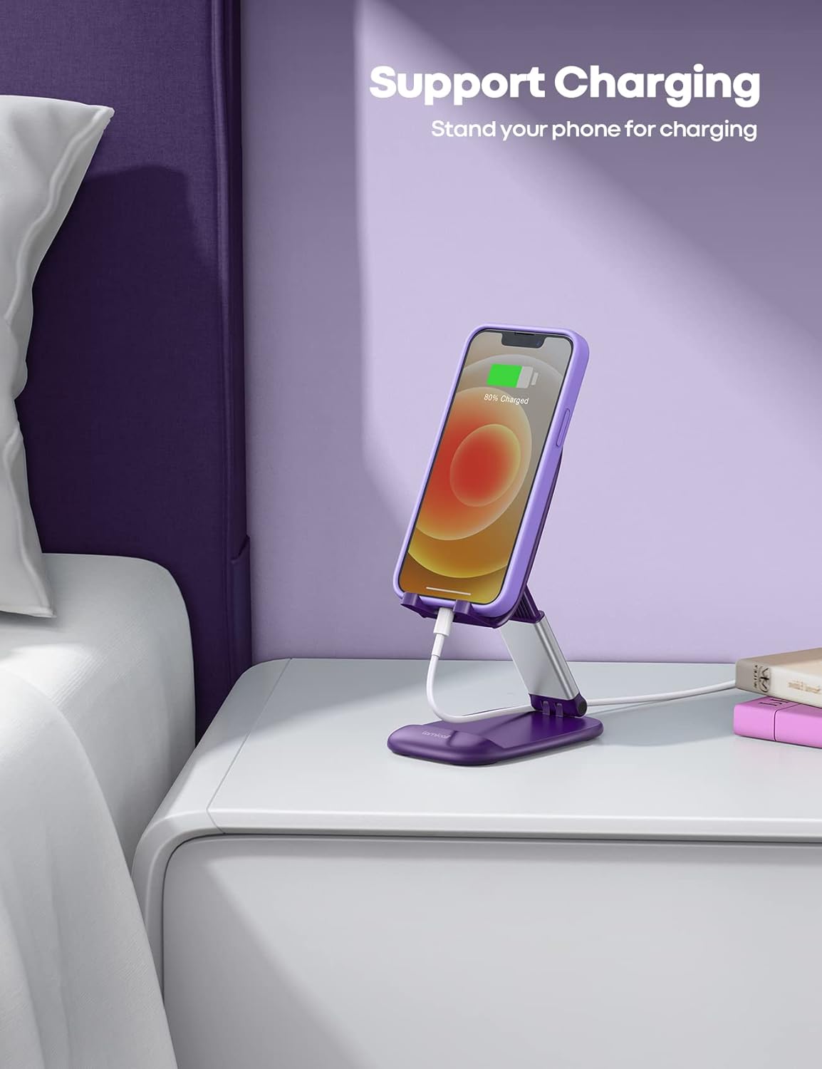 Lamicall Purple Phone Stand for Desk - Dark Purple Cell Phone Holder Desktop Office Must Have Compatible with iPhone 13 Pro Max Mini, 12 11 XR X 8 7 6 Plus SE, 4-8'' Smartphone