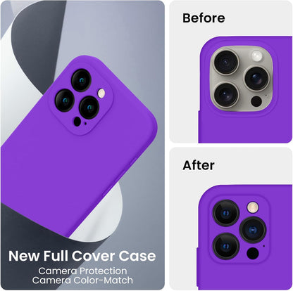 FireNova Designed for iPhone 15 Pro Case, Silicone Upgraded [Camera Protection] Phone Case with [2 Screen Protectors], Soft Anti-Scratch Microfiber Lining Inside, 6.1 inch, Neon Purple