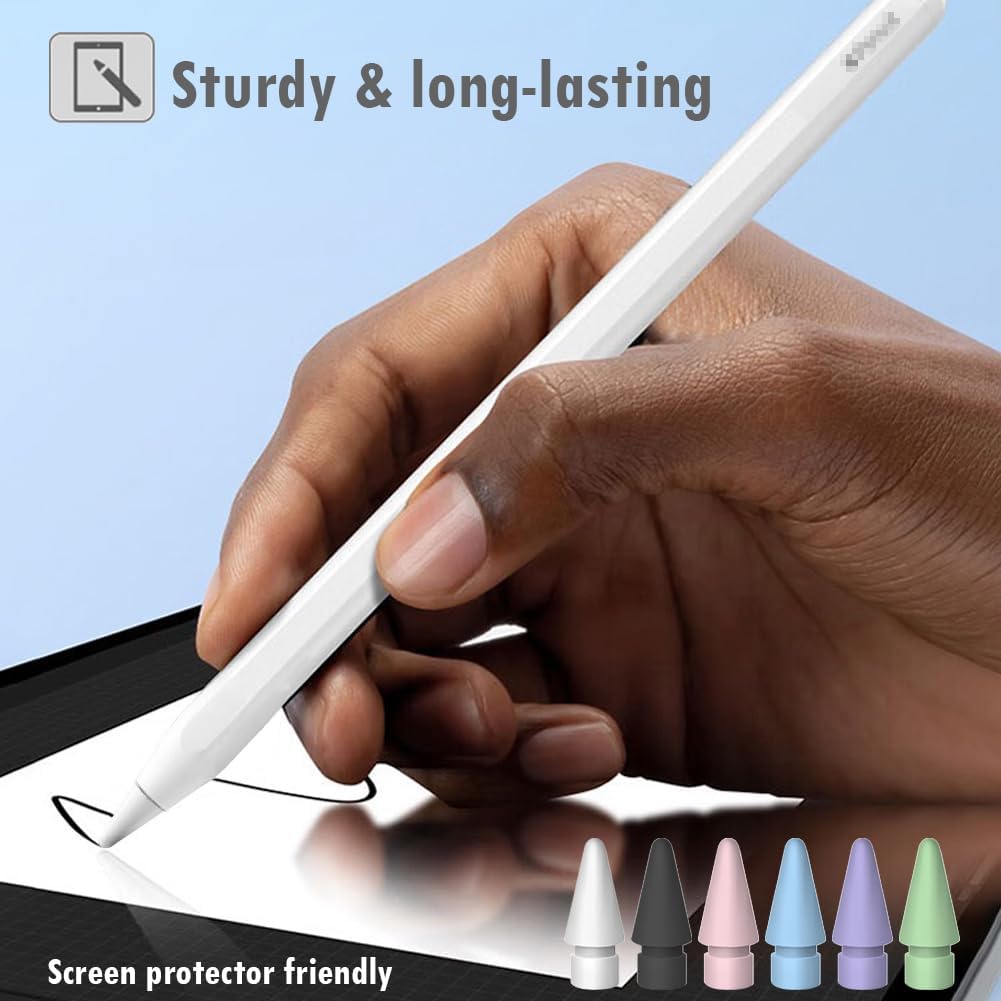 6 Color Tips for Apple Pencil tip, Apple Pen Tip Compatible with iPad Pencil Tip with Cover Case for Apple Pencil Pro/USB-C/ 1st Gen/ 2nd Generation iPencil(White,Black,Pink,Blue,Purple,Green)