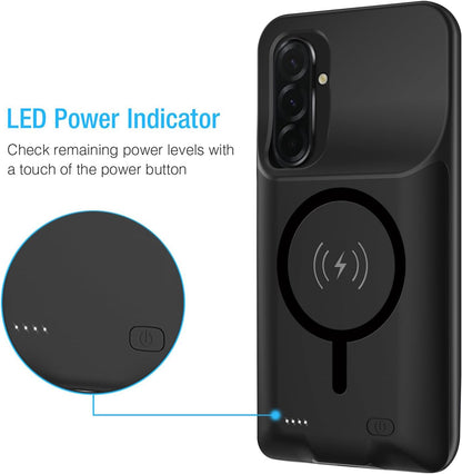 Battery Case for Galaxy A36/A56,Enhanced 10000mAh Portable Protective Wireless Charging Case Support Carplay Compatible with Galaxy A36/A56(6.7 inches),Rechargeable Extended Battery Charger Case-Black