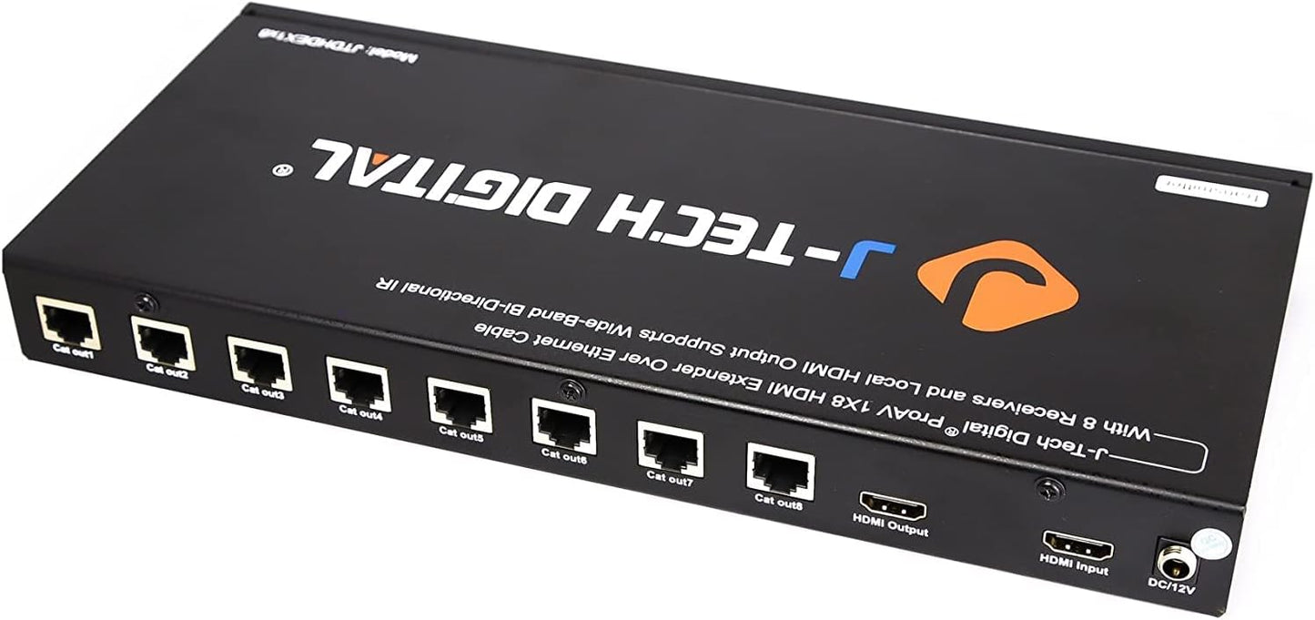 J-Tech Digital JTDHDEX1x8 ProAV Premium Quality 1X8 HDMI Extender/HDMI Amplifier/HDMI Splitter Over Ethernet Cable