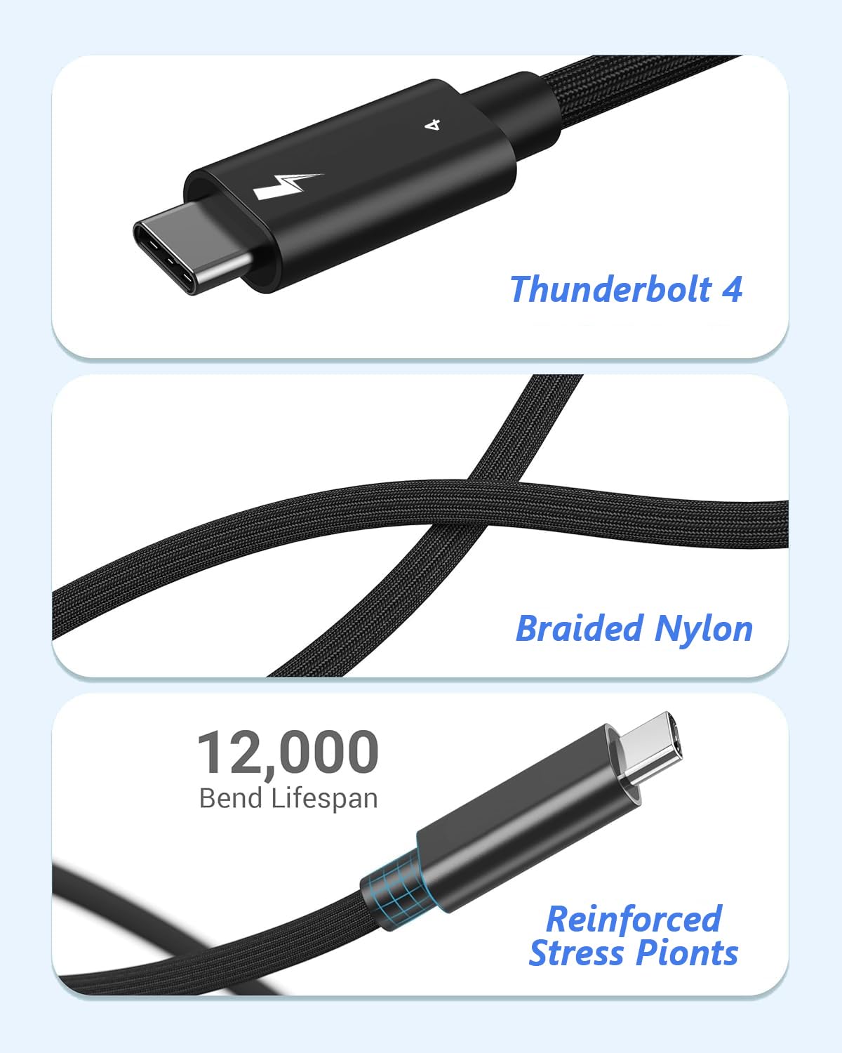 Thunderbolt 4 Cable, 2Pack 6.6FT USB C to C Cable, 240W Fast charging,40Gbps Data Transfer,Supports 8K/4K Displays, USB C charegr cord for iPhone 16 Series, MacBook Air, iPad (Thunderbolt 4-Certified)