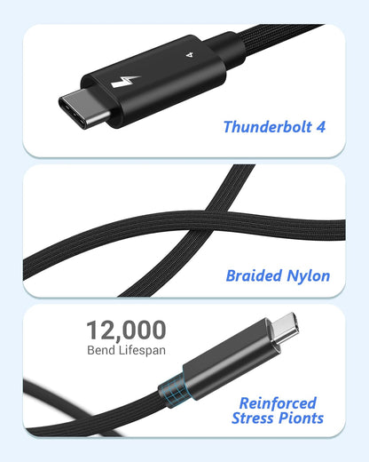 Thunderbolt 4 Cable, 2Pack 6.6FT USB C to C Cable, 240W Fast charging,40Gbps Data Transfer,Supports 8K/4K Displays, USB C charegr cord for iPhone 16 Series, MacBook Air, iPad (Thunderbolt 4-Certified)