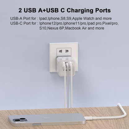 Cruise Ship Essentials, 3-Side Outlet Splitter with 3 USB Ports(1 USB C) USB Wall Charger, Outlet Extender for Home, Office and Cruise, ETL Listed, White