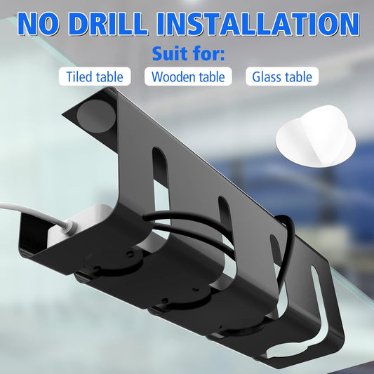 Under Desk Cable Management Tray, No Drill 2 x 15.7 in Steel Tray With Wire and Cord Organizer, 2Pack Black Cable Raceway for Cords