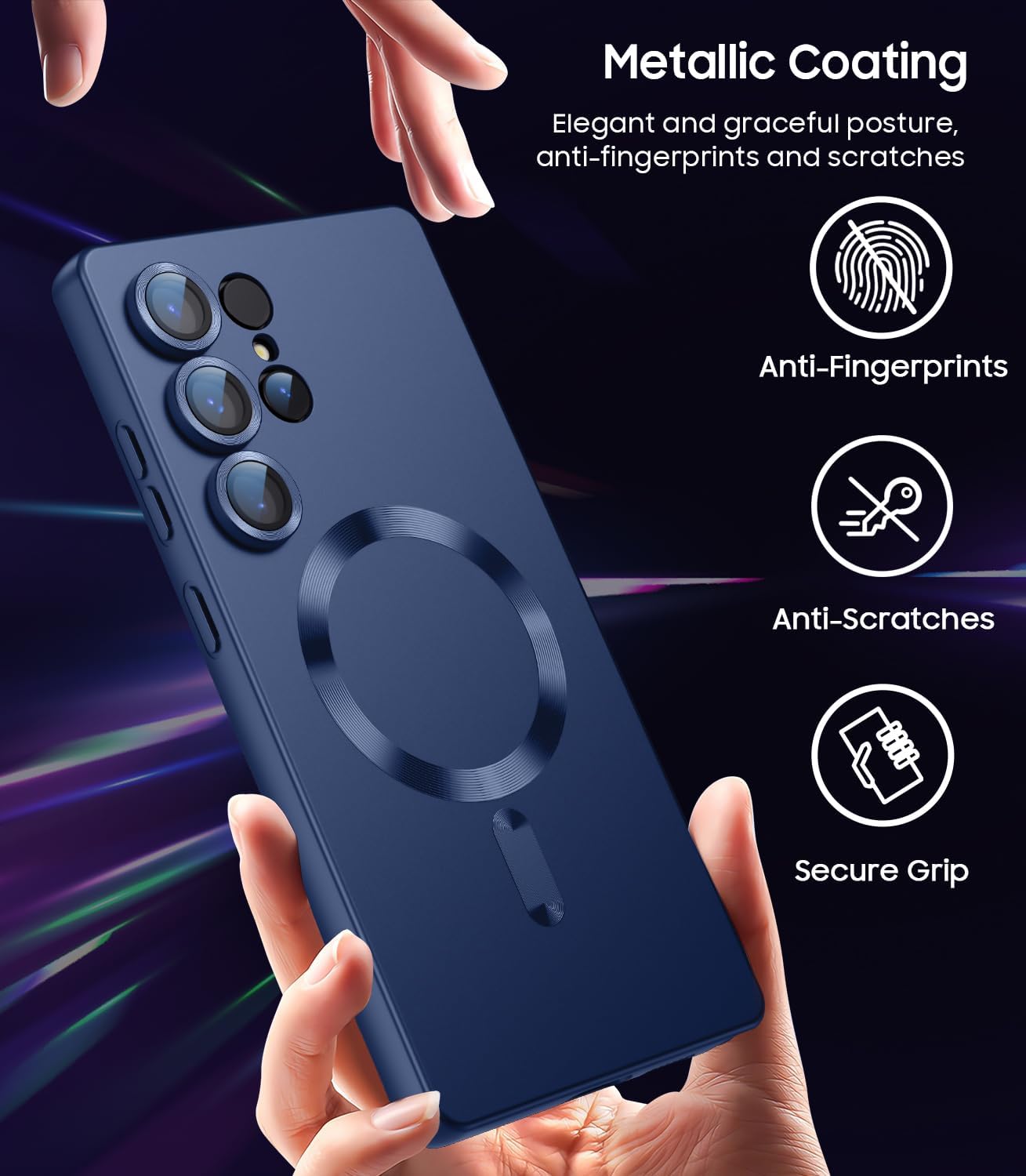 Magnetic for Samsung Galaxy S25 Ultra Case [Compatible with MagSafe][Built-in Camera Lens Protector] Slim Soft Silicone Bumper Shockproof Metallic Luster Phone Shell (Blue)