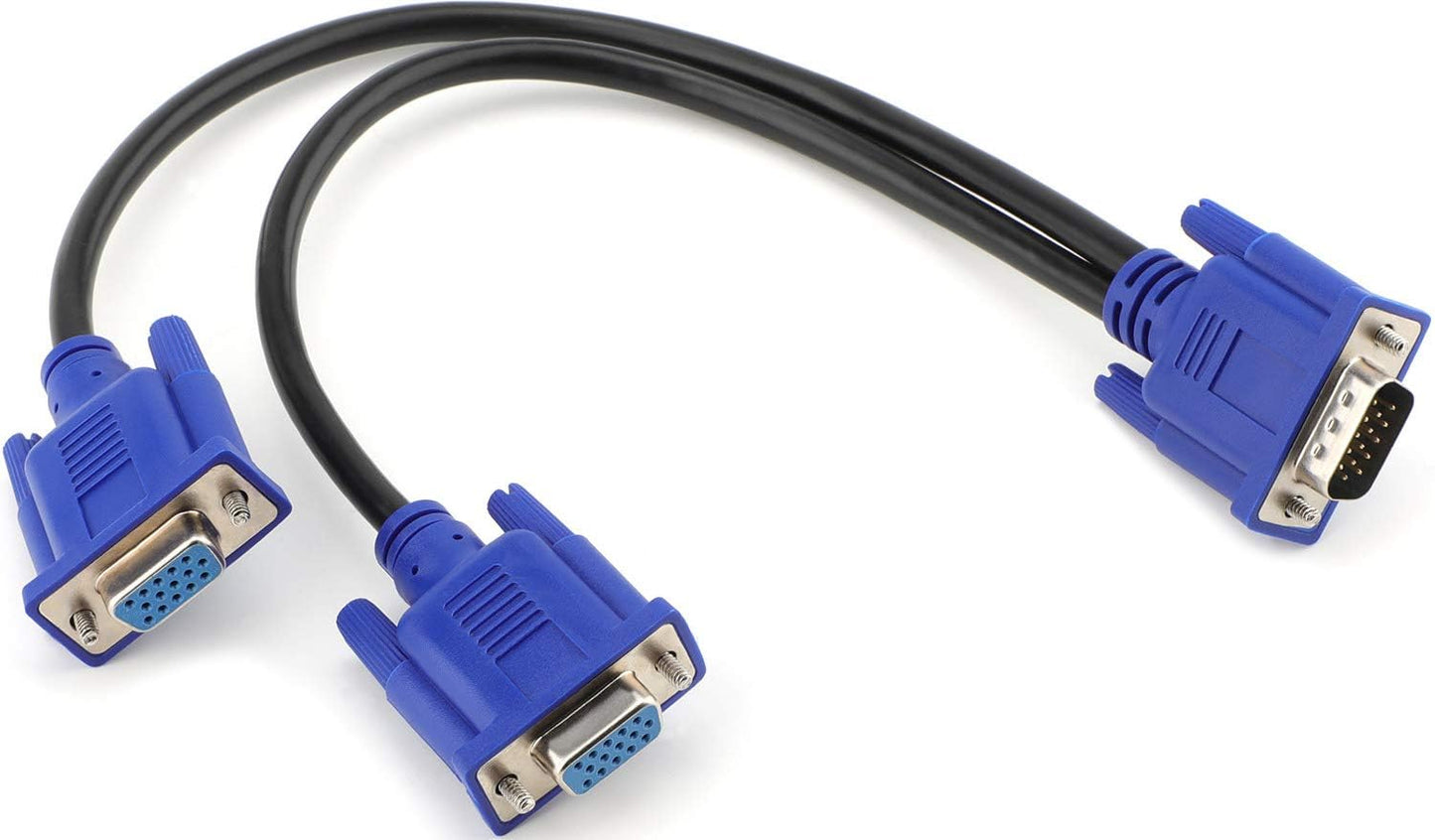 PASOW VGA Splitter Cable 1080P Dual VGA Monitor Y Cable 1 Male to 2 Female Adapter Cable Only for Screen Duplication - 1.5 Feet (No Screen Extension) - Only Work for Identical Monitor