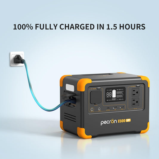 Pecron E500LFP Portable Power Station, 576Wh LiFePO4 Battery, 600W AC Outlets Solar Generator, Fast Charging Power Station for Home Use, RV, Camping, CPAP, Emergencies