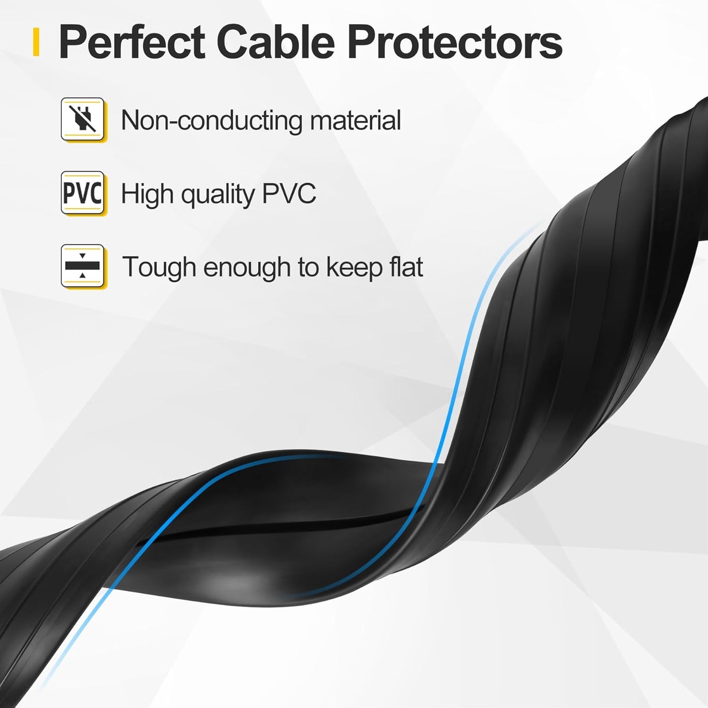 Floor Cable Cover 10Ft 2Pcs Heavy Duty PVC Cable Protector Electric Cord Hider Management Strip Extension Cord Covers Raceway for Wires Inner Channel 1.36" W x 0.43" H - Black