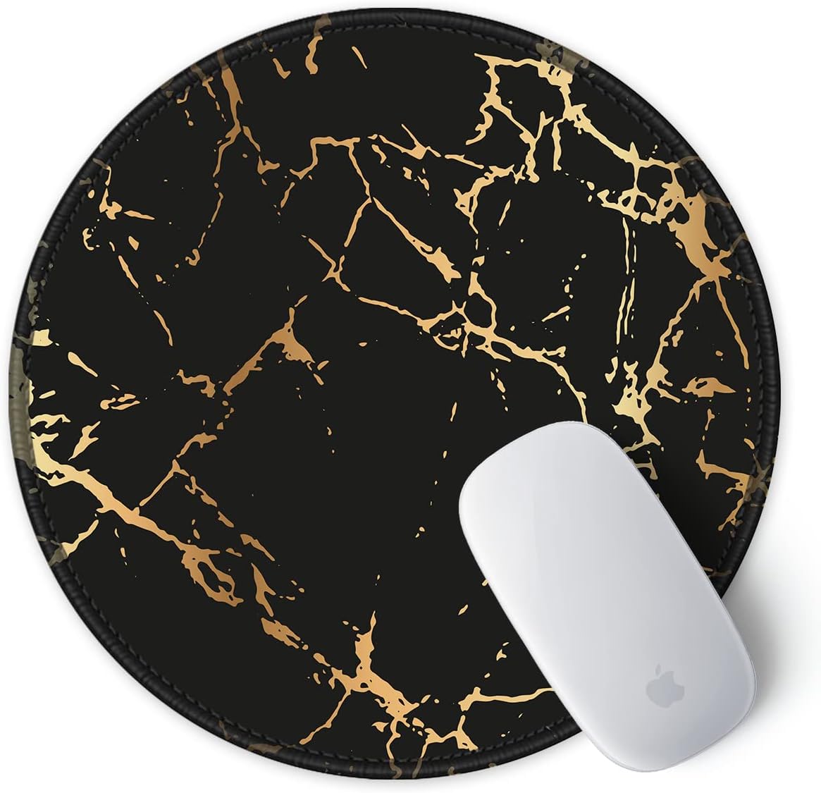 ITNRSIIET Round Mouse Pad with Stitched Edge Premium-Textured Waterproof Non-Slip Rubber Base Desktop Protection Mat Diameter 8.7 inches, Gold Texture Black Marble