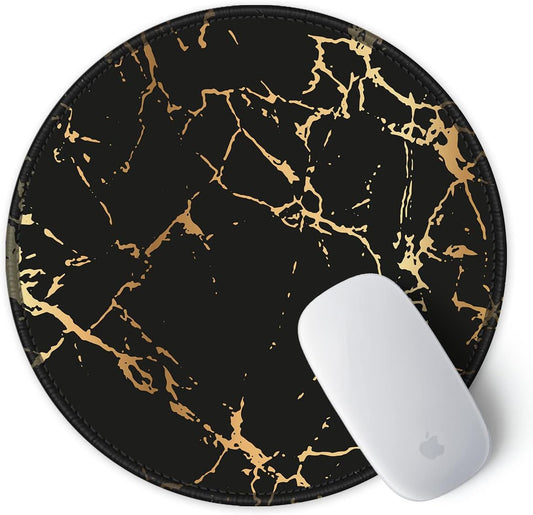 ITNRSIIET Round Mouse Pad with Stitched Edge Premium-Textured Waterproof Non-Slip Rubber Base Desktop Protection Mat Diameter 8.7 inches, Gold Texture Black Marble