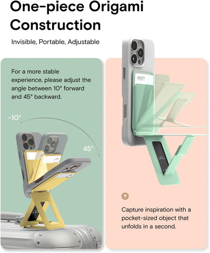 MOFT Phone Tripod Wallet for iPhone, Mulit-Angles, Lightweight & Portable Phone Stand, MOVAS Vegan Leather Magnetic Wallet, Strong Magnets, NFC Card Holder,Travel Essential, Peony (with Card Slot)