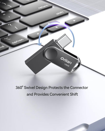 128GB USB C Flash Drive, Dual Drive USB 3.0 and Type C Thumb Drive Up to 110MB/s Read Metal Waterproof Swivel Design Portable for PC Laptop Tablet Android Smartphone iPhone 15 and More, Gray