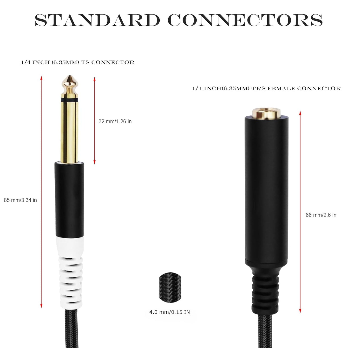 1/4 TRS Female to Dual 1/4 TS Y Splitter Cable Adapter, 1/4" Female TRS to Dual 6.35mm TS Male Adapter, 6.35mm 1/4 Inch Female to Two 6.35mm 1/4 inch TS Stereo Breakout Cable - 1 ft