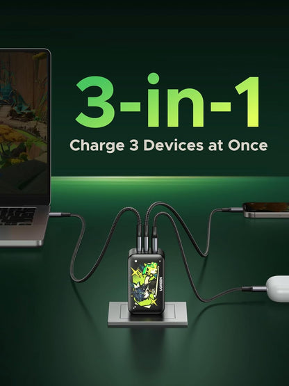 UGREEN 65W USB C Charger Block, Nexode 3-Port GaN Fast Type C Charger, Compact Foldable Power Adapter for MacBook Pro/Air, Dell XPS, iPhone 16/15, iPad Pro, Galaxy S25, (Genshin Impact Edition)