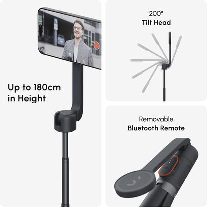 ShiftCam SnapStand Max – Magnetic Selfie Stick & Tripod – Compact, Foldable & Extendable with Tilt Head and Magnetic Bluetooth Remote (Stone, SnapStand Max)