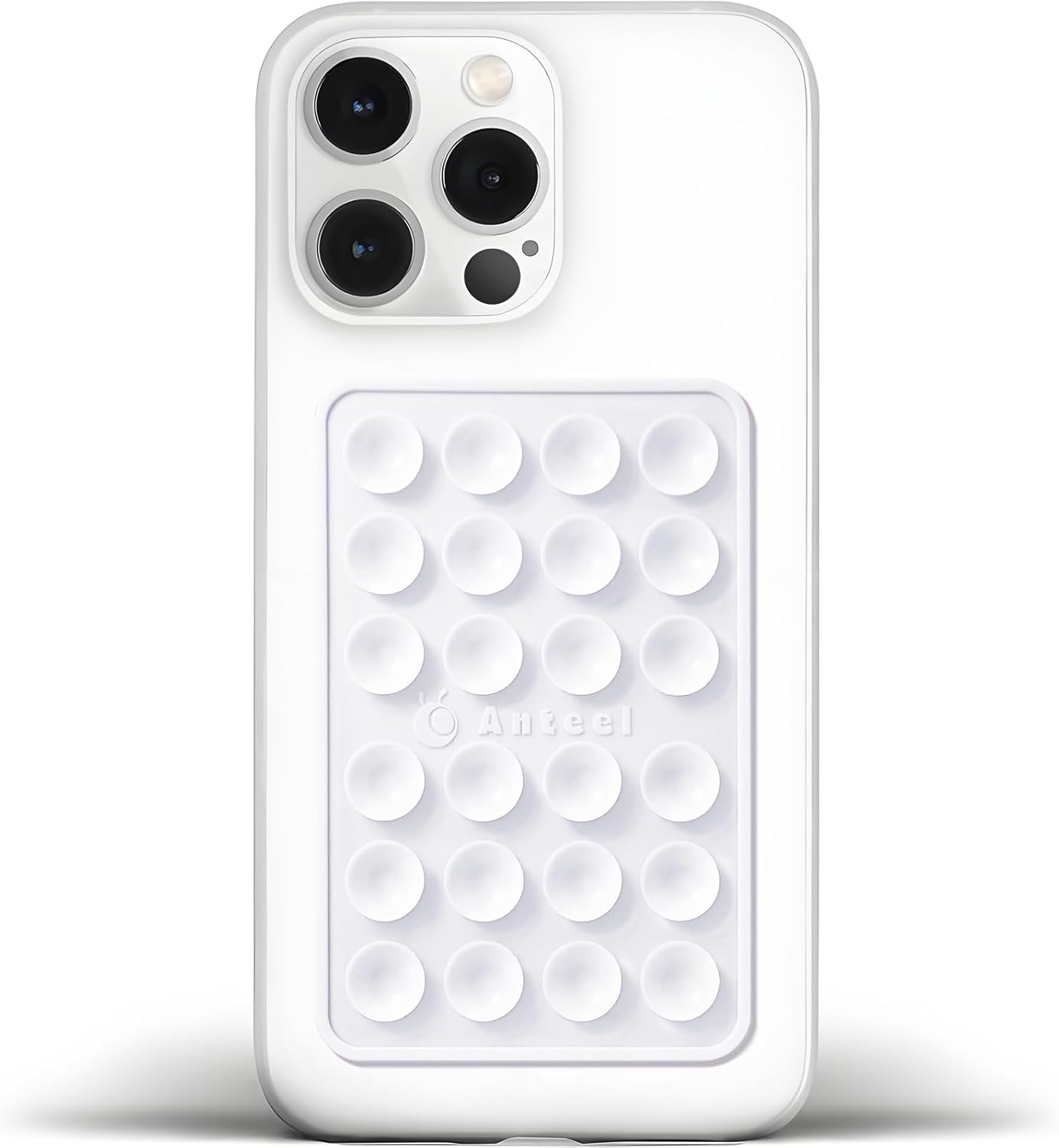 Anteel Medium-Sized Silicone Suction Phone Case Adhesive Mount, Enhanced Suction Power and Upgraded Thickened Sticky Phone Grip, Durable, Hands-Free Sticky Phone Holder, 2.28"x3.46" (White)