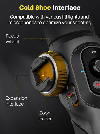 Professional Gimbal Stabilizer for Smartphone,Built-in 18CM Extension Rod and Powerful Fill Light,360°Inception,Face&Object Tracking Stabilizer,3-Axis Gimbal for iPhone& Android-Smart S2