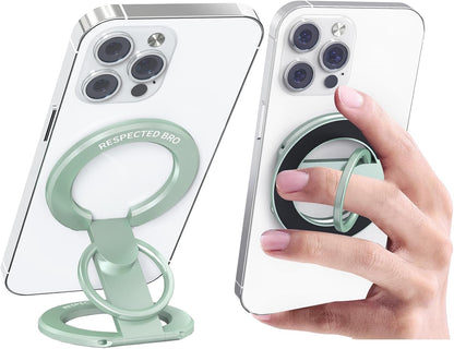 RESPECTED BRO-Magnetic-Phone-Ring-Holder with Dual Rings, Compatible with iPhone 16/15/14/13/12, Multifunctional Stand for Desk,Office,Gym,Kitchen & All Metal Surfaces, Finger Loop Grip (Light Green)