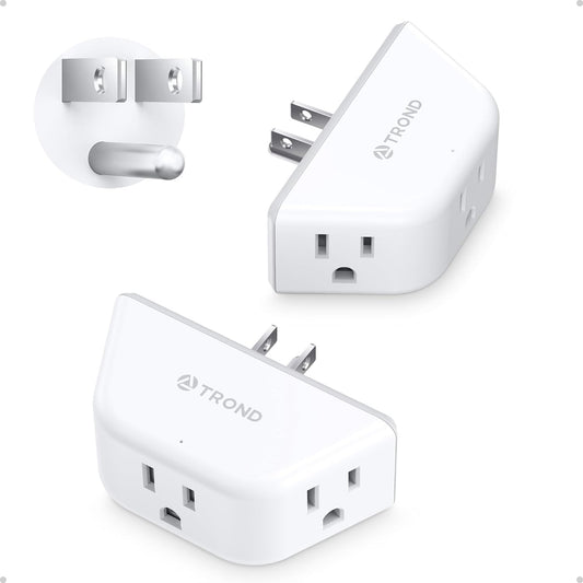 TROND Multi Plug Outlet Extender 2 Pack - Electrical Wall Splitter, 3 Way Angled Wall Outlet Adapter, Cruise Essentials, Small Multiple Plug Expander for Cruise Ship Home Office Dorm Room, White