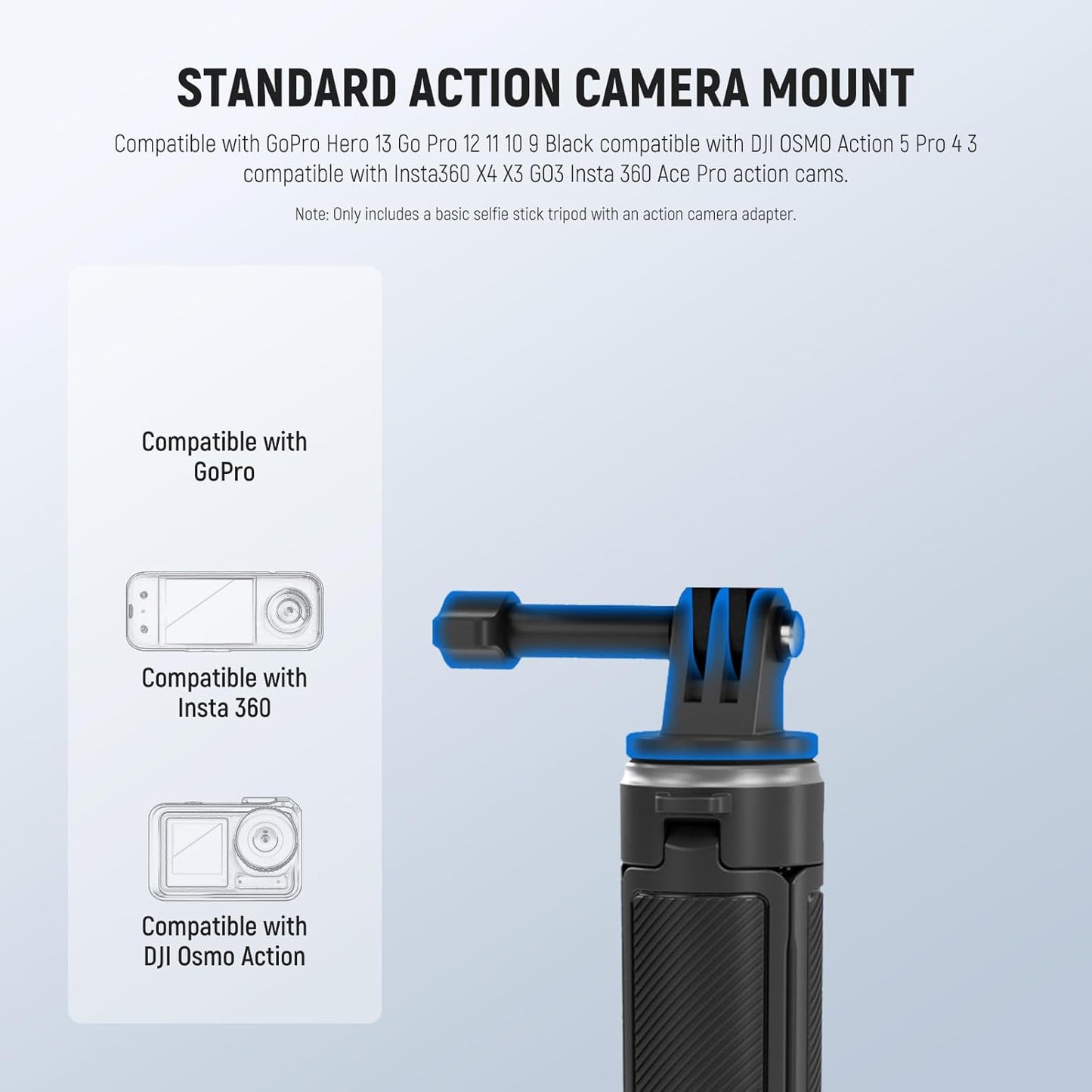 NEEWER Basic Selfie Stick Tripod for DSLR Action Camera Webcam, Mini Vlogging Video Desk Stand Accessories Compatible with GoPro Hero 13 12 Insta360 DJI Osmo Action 5 Pro AKASO EK7000 Brave 4 7, TP46