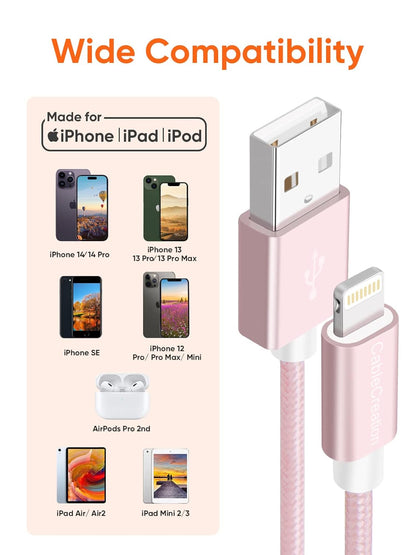 CableCreation USB A to Lightning Cable 6inch, Short iPhone Charging Data Sync Cord [MFi Certified] for iPhone 14/14 Pro, AirPods Pro, iPad, 0.15M, Pink