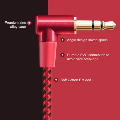 CableCreation Audio Cable, 10FT 3.5mm Right Angle Male to Male Auxiliary Stereo HiFi Cable with Silver-Plating Copper Core,24K Gold Plated, Red