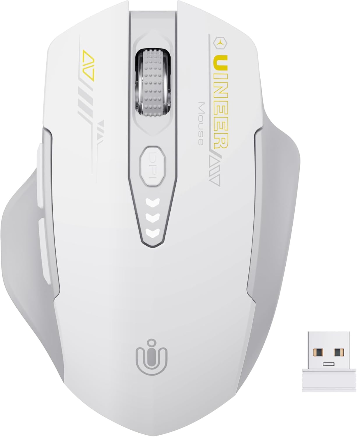 Wireless Mouse,[Upgraded] Rechargeable 2.4GHz (Battery Level Visible) Ergonomic Computer Mouse,4 Levels DPI, Wireless Mice for Laptop PC Computer(Grey and White)