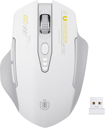Wireless Mouse,[Upgraded] Rechargeable 2.4GHz (Battery Level Visible) Ergonomic Computer Mouse,4 Levels DPI, Wireless Mice for Laptop PC Computer(Grey and White)