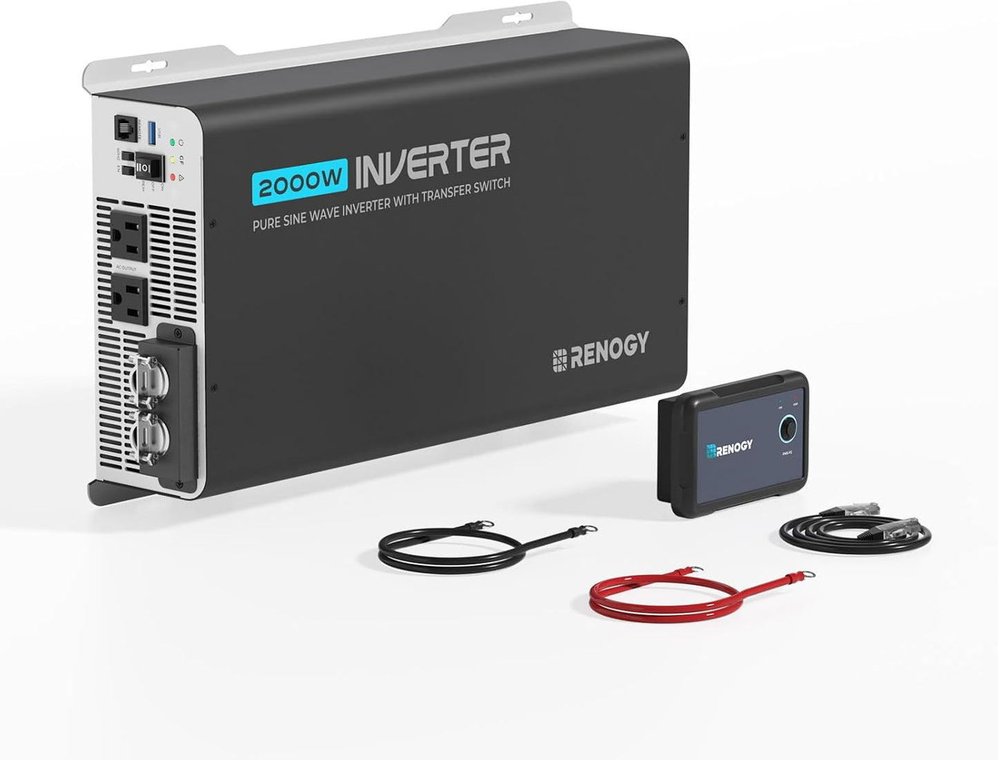 Renogy Inverter PUH 2000 watt Pure Sine Wave Inverter, Built-in Transfer Switch and Bluetooth, Car Power Inverter 12V to 120V AC Converter for RV, Truck, Camping, Home, Emergency, Off-Grid Living