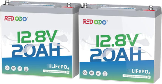 Redodo 12V 20Ah LiFePO4 Battery, 4000+ Deep Cycles Lithium Battery with 20A BMS, 256Wh Energy, Very Suitable For Outdoor Camping, Lighting, Fishing and More (2 Pack)