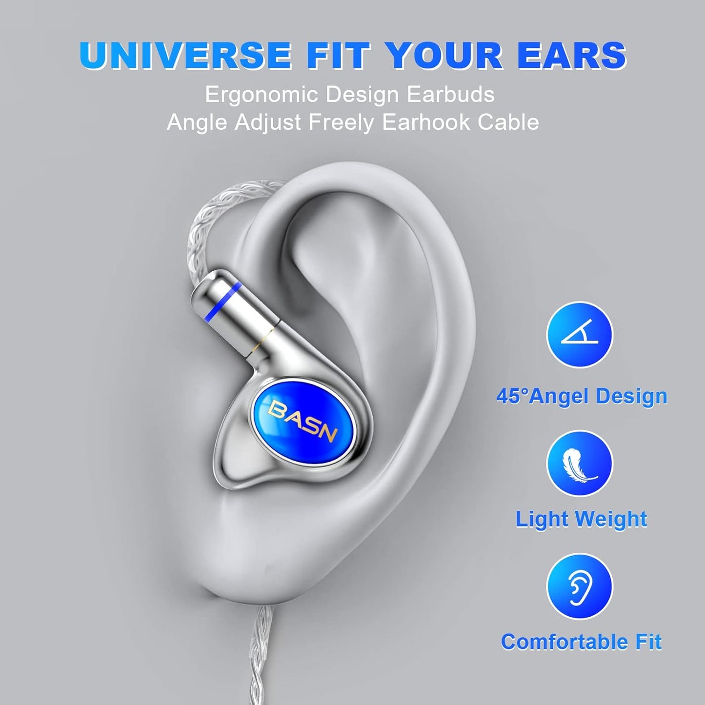 BASN Metalen PRO 4 Drivers in-Ear Monitors Headphones for Musicians, Noise Isolating Enhanced Bass Sound Earphones with CNC Metal Craft Shell, Wired Upgraded Detachable MMCX Cables(Sapphire)