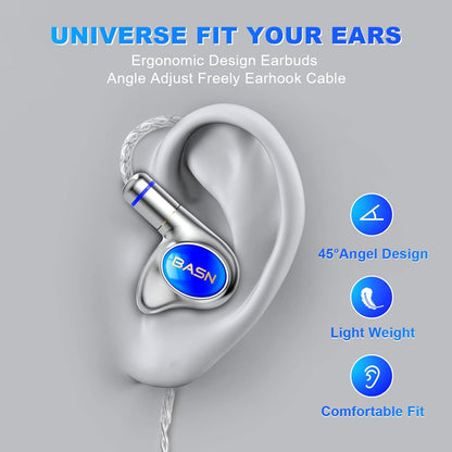 BASN Metalen PRO 4 Drivers in-Ear Monitors Headphones for Musicians, Noise Isolating Enhanced Bass Sound Earphones with CNC Metal Craft Shell, Wired Upgraded Detachable MMCX Cables(Sapphire)