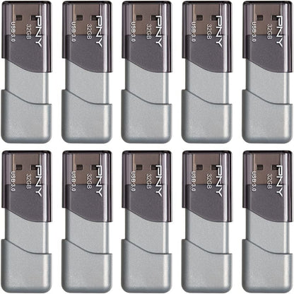 PNY 32GB Turbo Attaché 3 USB 3.0 Flash Drive, Silver (Pack of 10)