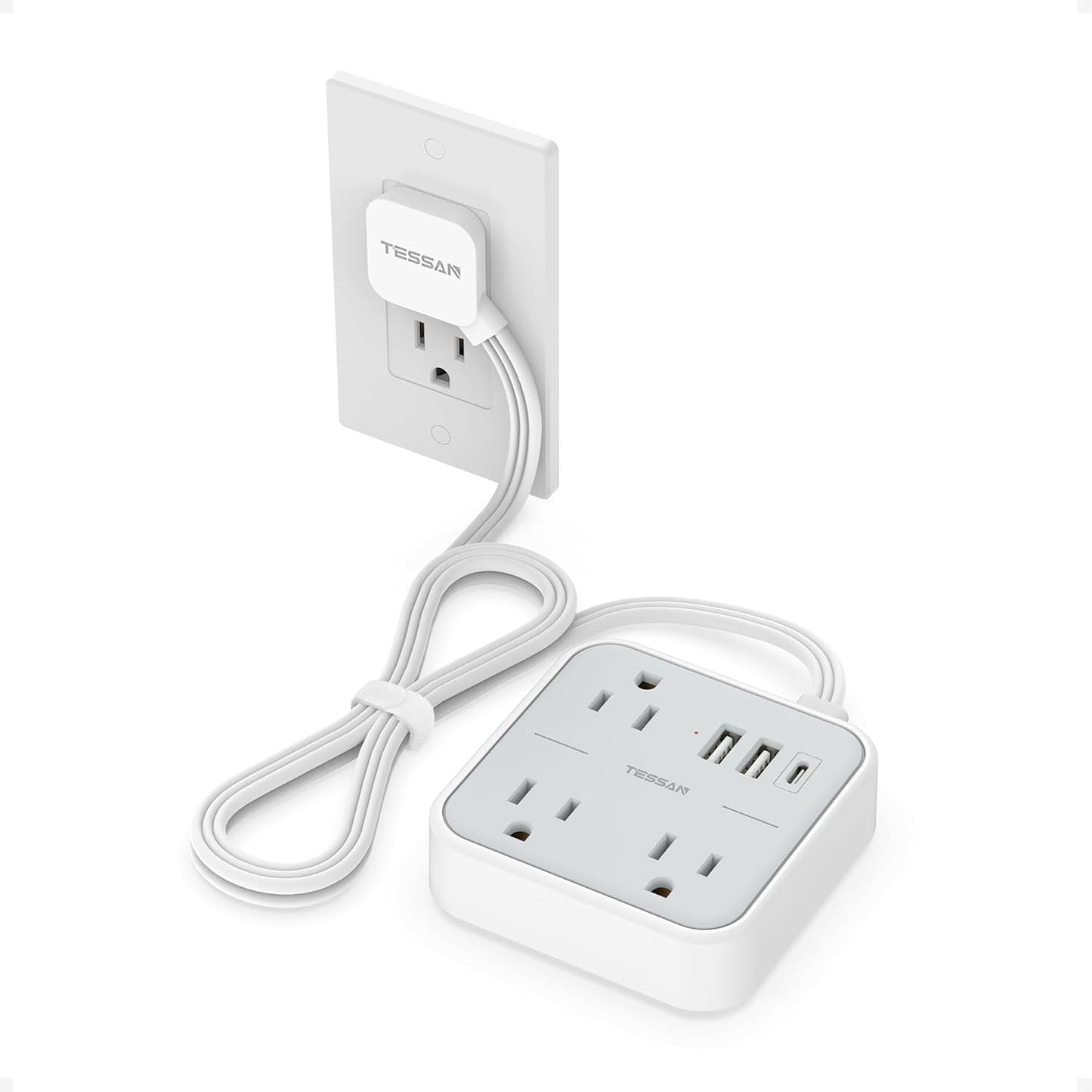 Short Extension Cord with Multiple Outlets 3 FT, TESSAN Small Flat Plug Power Strip with 3 USB (1 USB C) and Multi Outlets, Surge Protector Charging Station for Office, School, Dorm Room Essentials